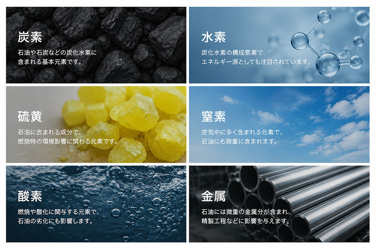炭素/水素/硫黄/窒素/酸素/金属
